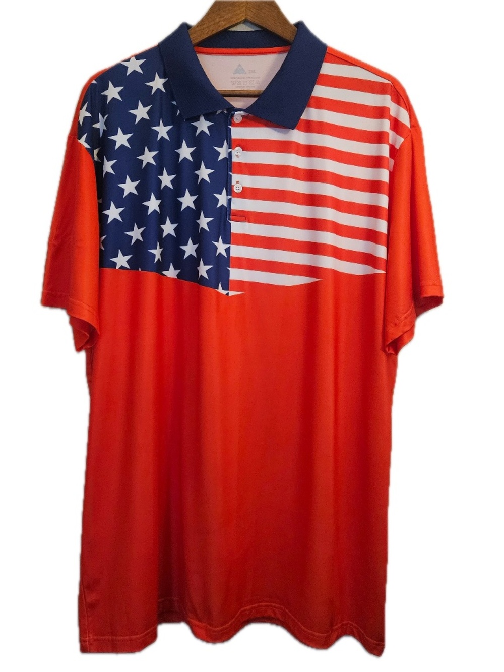 A4 Polo Shirt Mens 2XL Red American‎ Flag Graphic Performance Stretch Tagless